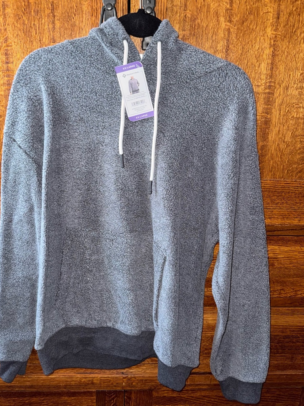 Cozy Heather Gray Sherpa Hoodie with Drawstring Hood